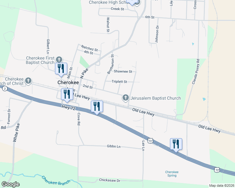 map of restaurants, bars, coffee shops, grocery stores, and more near 201 Alexander Street in Cherokee