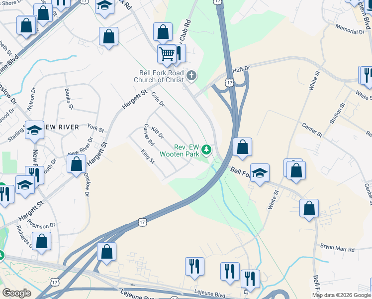 map of restaurants, bars, coffee shops, grocery stores, and more near 126 Cole Drive in Jacksonville