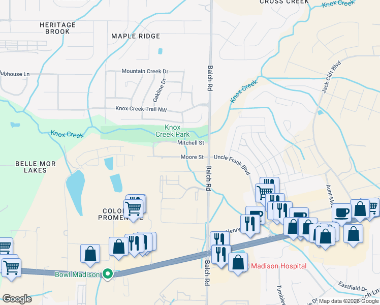 map of restaurants, bars, coffee shops, grocery stores, and more near 133 Moore Street in Madison