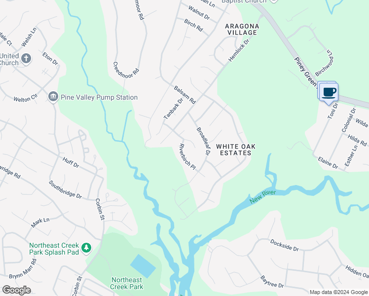 map of restaurants, bars, coffee shops, grocery stores, and more near 105 Riverbirch Place in Jacksonville