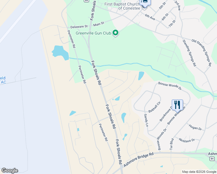map of restaurants, bars, coffee shops, grocery stores, and more near 113 Coxton Mill Court in Greenville