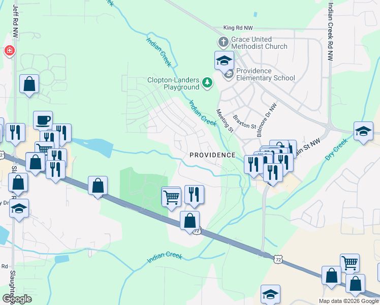 map of restaurants, bars, coffee shops, grocery stores, and more near 19 Stone Mason Way Northwest in Huntsville