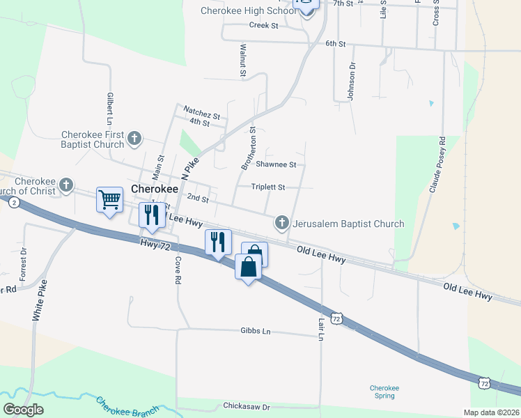 map of restaurants, bars, coffee shops, grocery stores, and more near 201-305 Alexander St in Cherokee