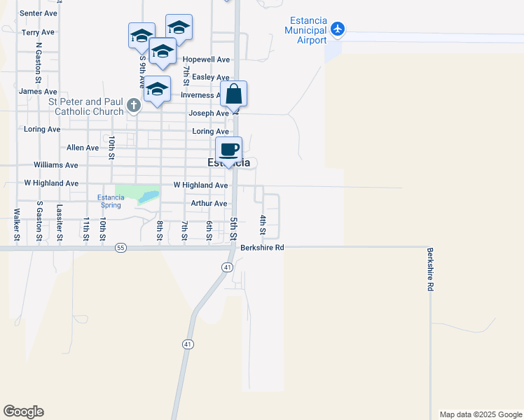 map of restaurants, bars, coffee shops, grocery stores, and more near 505 Scott Lane in Estancia