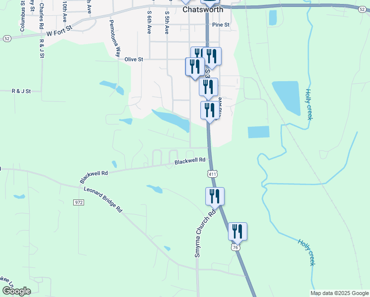 map of restaurants, bars, coffee shops, grocery stores, and more near 127 Myers Road in Chatsworth