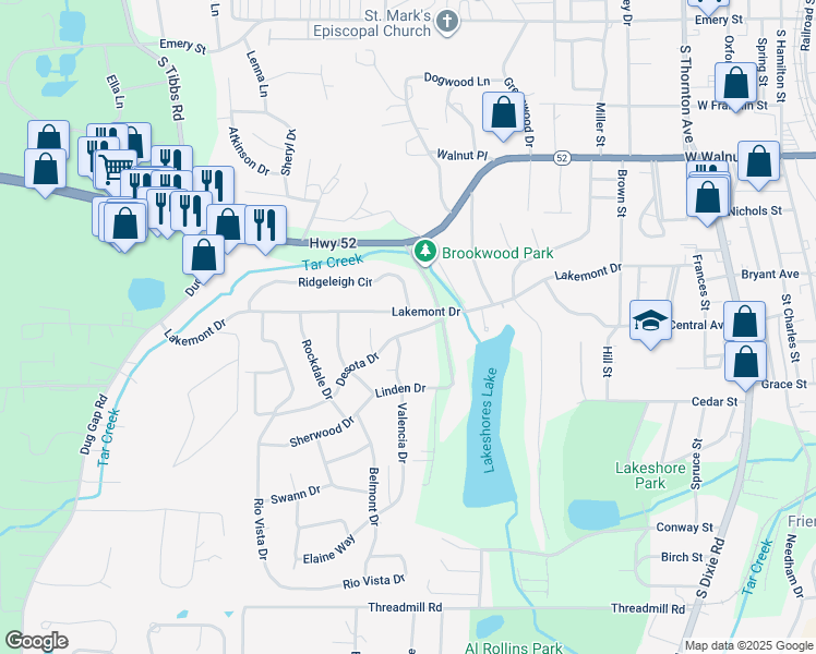 map of restaurants, bars, coffee shops, grocery stores, and more near 1100 Ridgeleigh Circle in Dalton