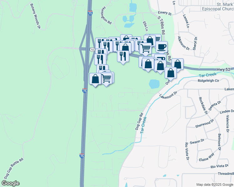 map of restaurants, bars, coffee shops, grocery stores, and more near 1954 Shields Road in Dalton