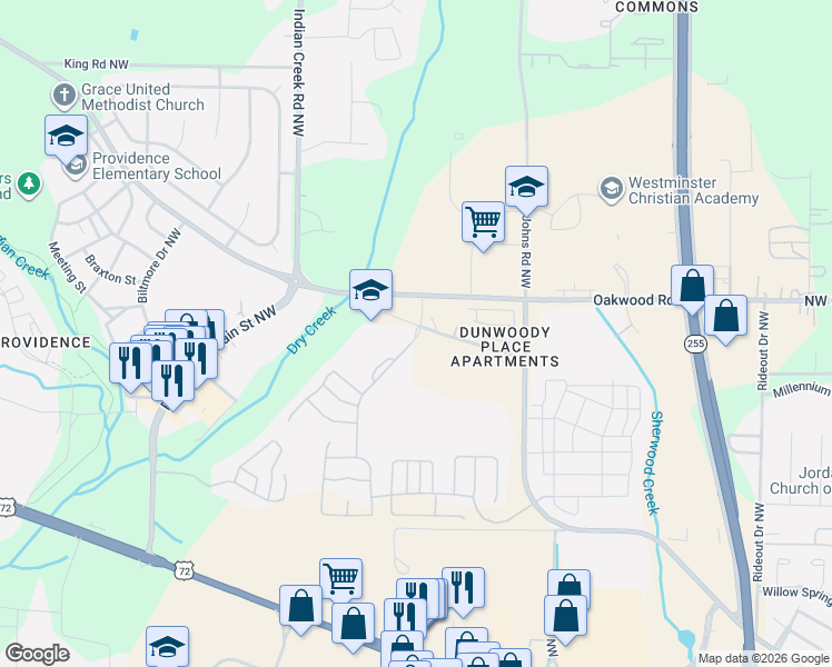 map of restaurants, bars, coffee shops, grocery stores, and more near 1685 Old Monrovia Road Northwest in Huntsville