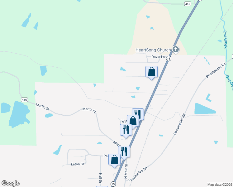 map of restaurants, bars, coffee shops, grocery stores, and more near 130 Mockingbird Lane in Ripley
