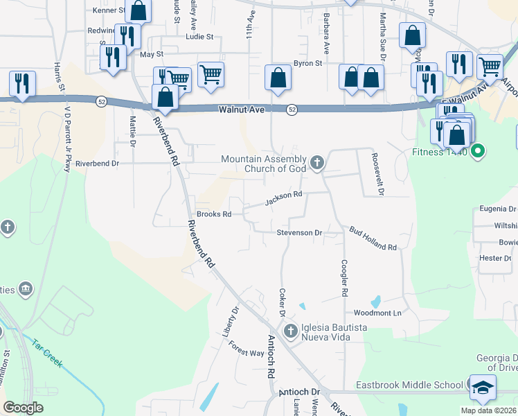 map of restaurants, bars, coffee shops, grocery stores, and more near 1006 Cargle Drive in Dalton