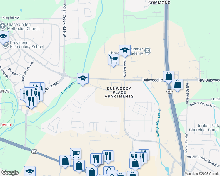 map of restaurants, bars, coffee shops, grocery stores, and more near 3304 Old Monrovia Road Northwest in Huntsville