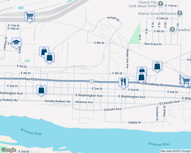 map of restaurants, bars, coffee shops, grocery stores, and more near 314 North Laurel Street in North Little Rock
