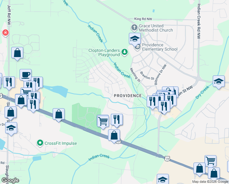map of restaurants, bars, coffee shops, grocery stores, and more near 19 Stone Mason Way Northwest in Huntsville