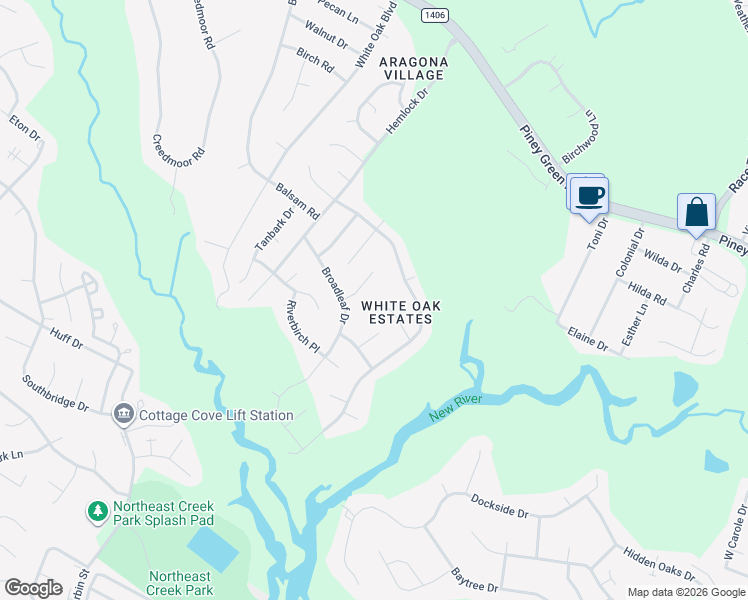 map of restaurants, bars, coffee shops, grocery stores, and more near 1017 Ponderosa Place in Jacksonville