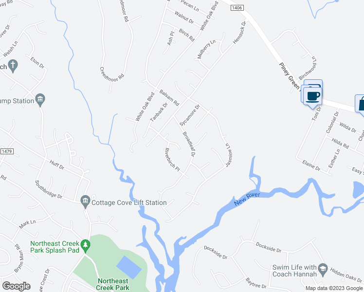 map of restaurants, bars, coffee shops, grocery stores, and more near 129 Whiteleaf Drive in Jacksonville