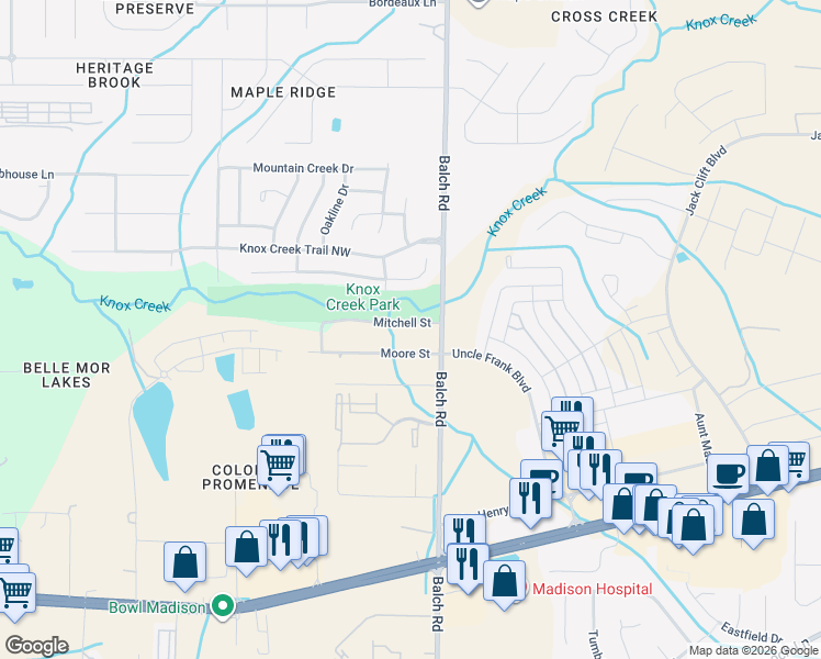 map of restaurants, bars, coffee shops, grocery stores, and more near 133 Moore Street in Madison