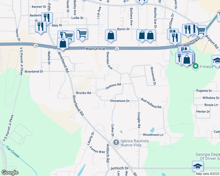 map of restaurants, bars, coffee shops, grocery stores, and more near 1316 Jackson Road in Dalton