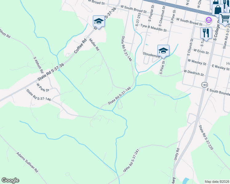 map of restaurants, bars, coffee shops, grocery stores, and more near 115-125 Hughes Ln in Walhalla