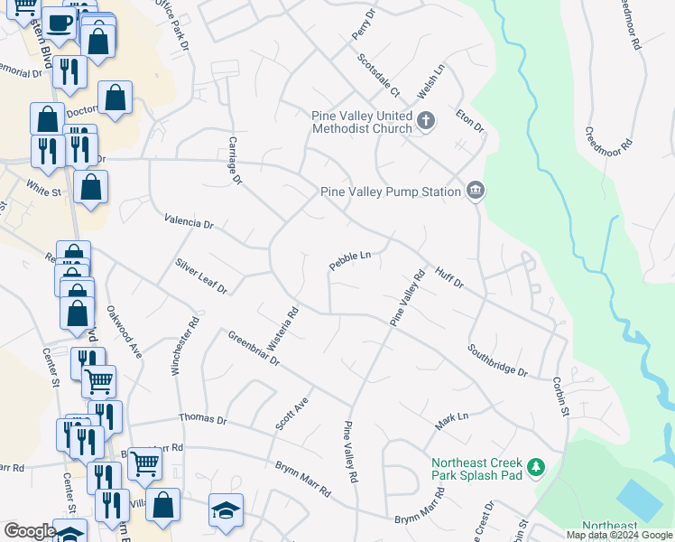 map of restaurants, bars, coffee shops, grocery stores, and more near 207 Pebble Lane in Jacksonville