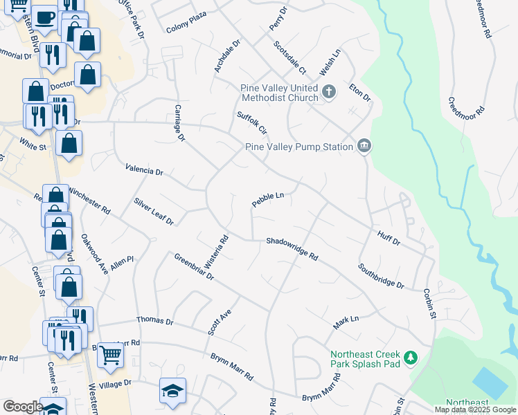 map of restaurants, bars, coffee shops, grocery stores, and more near 207 Pebble Lane in Jacksonville