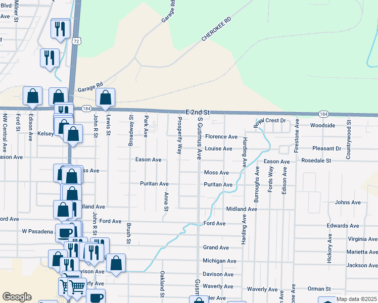 map of restaurants, bars, coffee shops, grocery stores, and more near 904 Louise Avenue in Muscle Shoals
