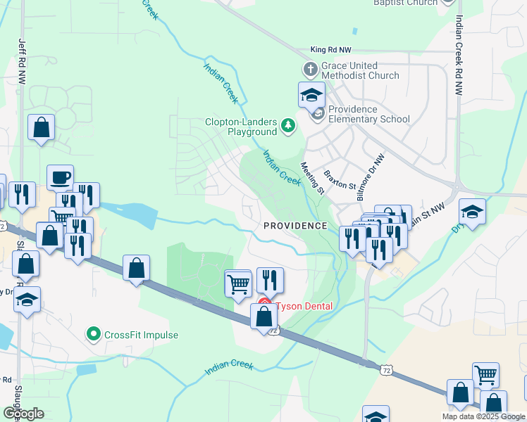 map of restaurants, bars, coffee shops, grocery stores, and more near 19 Stone Mason Way Northwest in Huntsville