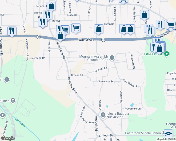 map of restaurants, bars, coffee shops, grocery stores, and more near 1006 Cargle Drive in Dalton