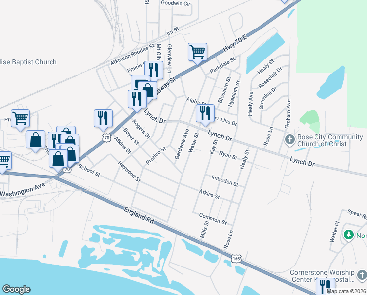 map of restaurants, bars, coffee shops, grocery stores, and more near 524 Gardenia Avenue in North Little Rock