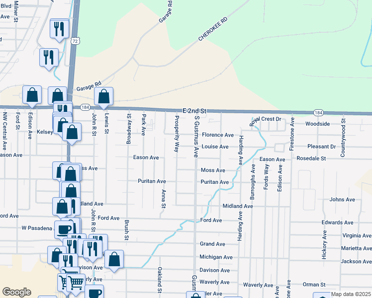 map of restaurants, bars, coffee shops, grocery stores, and more near 904 Louise Avenue in Muscle Shoals