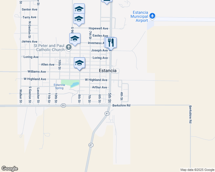 map of restaurants, bars, coffee shops, grocery stores, and more near 521 5th Street in Estancia