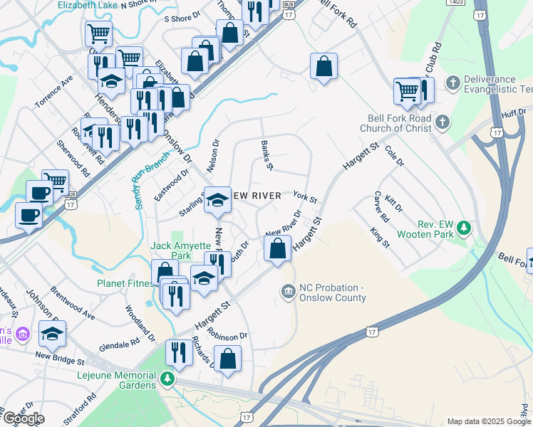 map of restaurants, bars, coffee shops, grocery stores, and more near 243 York Street in Jacksonville