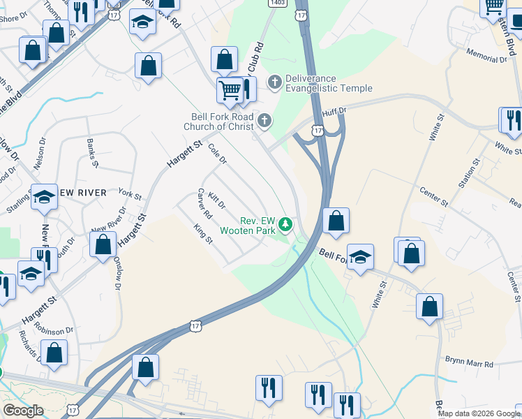 map of restaurants, bars, coffee shops, grocery stores, and more near 126 Cole Drive in Jacksonville