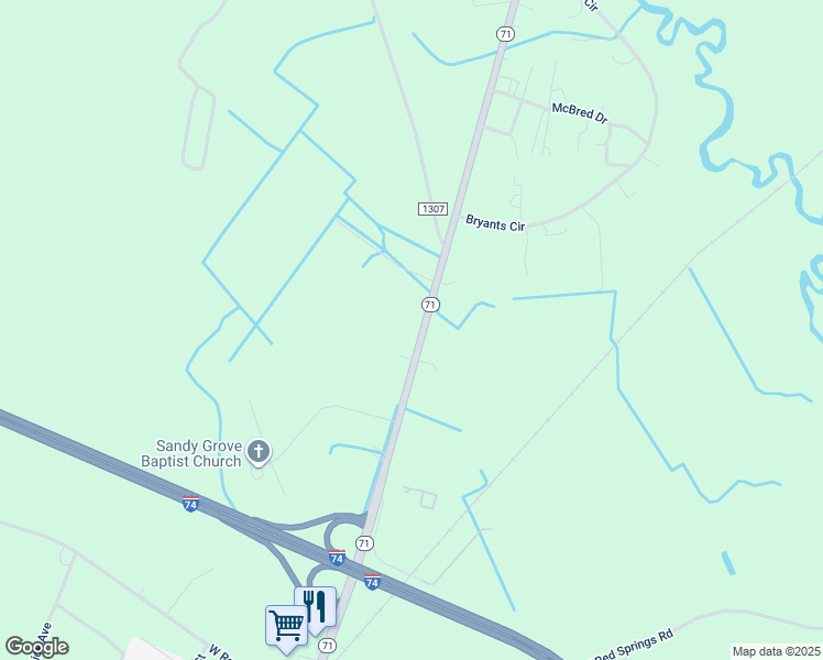 map of restaurants, bars, coffee shops, grocery stores, and more near 535 North Carolina 71 in Maxton