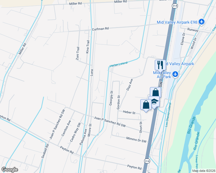 map of restaurants, bars, coffee shops, grocery stores, and more near 4512 North Hazel Street in Los Lunas