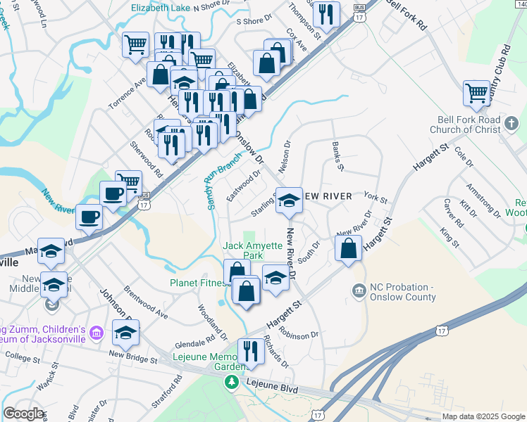 map of restaurants, bars, coffee shops, grocery stores, and more near 324 Starling Street in Jacksonville