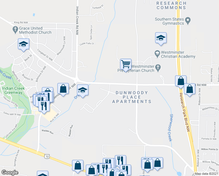 map of restaurants, bars, coffee shops, grocery stores, and more near 1685 Old Monrovia Road Northwest in Huntsville