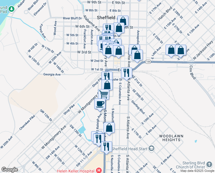 map of restaurants, bars, coffee shops, grocery stores, and more near 1631 West Montgomery Avenue in Sheffield
