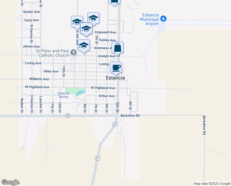 map of restaurants, bars, coffee shops, grocery stores, and more near 521 5th Street in Estancia