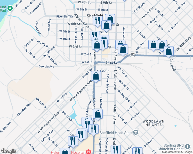 map of restaurants, bars, coffee shops, grocery stores, and more near 1631-1799 W Montgomery Ave in Sheffield