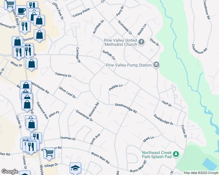 map of restaurants, bars, coffee shops, grocery stores, and more near 214 Pebble Lane in Jacksonville