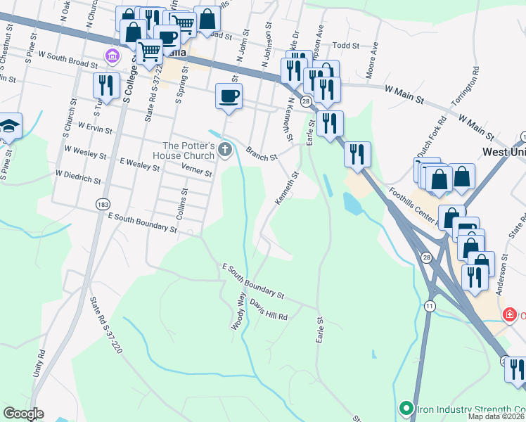 map of restaurants, bars, coffee shops, grocery stores, and more near 326 Kenneth Street in Walhalla