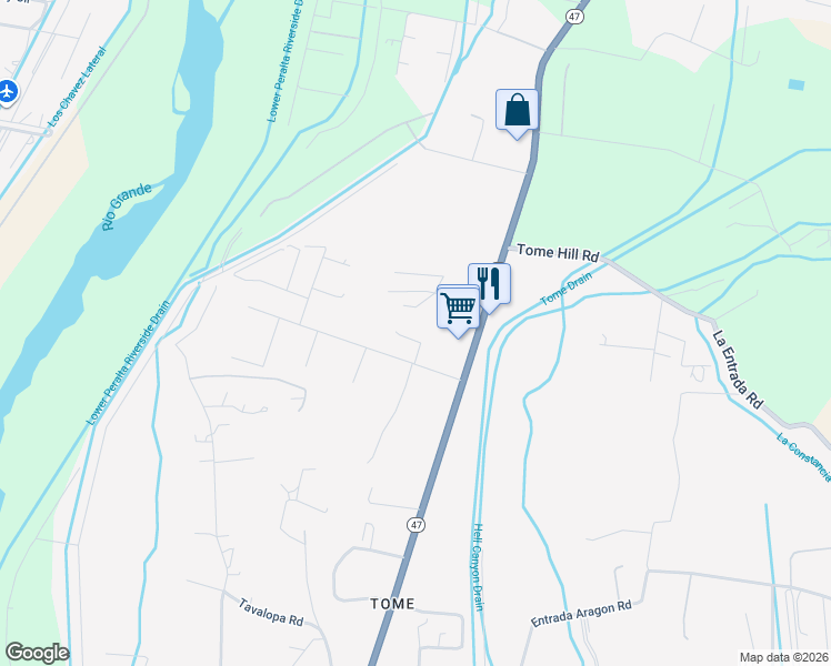 map of restaurants, bars, coffee shops, grocery stores, and more near 1 Brandie Lane in Los Lunas