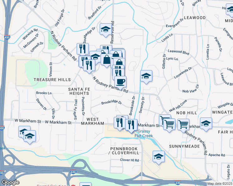 map of restaurants, bars, coffee shops, grocery stores, and more near 11 Rosemunn Drive in Little Rock