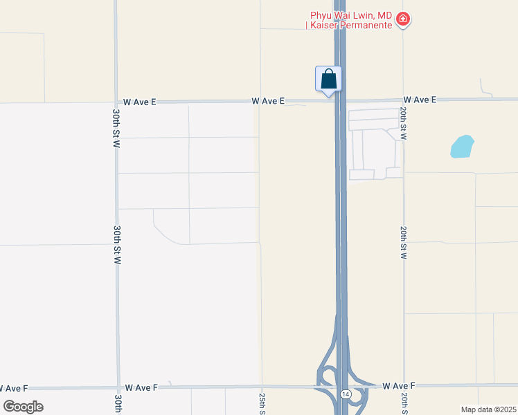 map of restaurants, bars, coffee shops, grocery stores, and more near 25th Street West in Lancaster