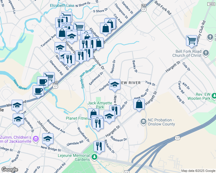 map of restaurants, bars, coffee shops, grocery stores, and more near 334 Starling Street in Jacksonville