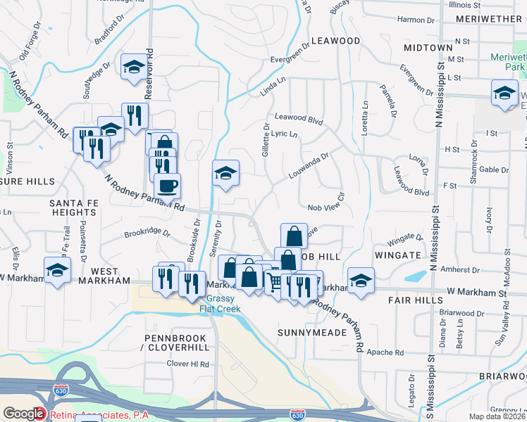 map of restaurants, bars, coffee shops, grocery stores, and more near 10 Brookfield Cove in Little Rock