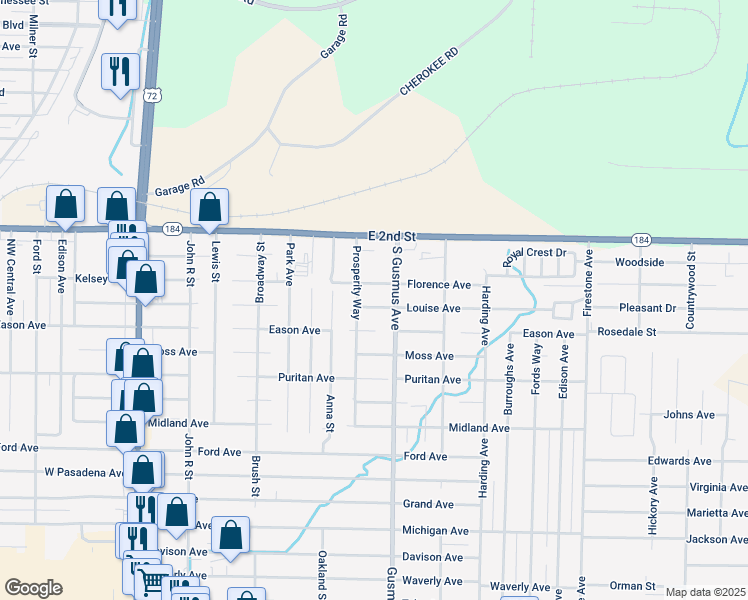 map of restaurants, bars, coffee shops, grocery stores, and more near 904-998 Louise Avenue in Muscle Shoals