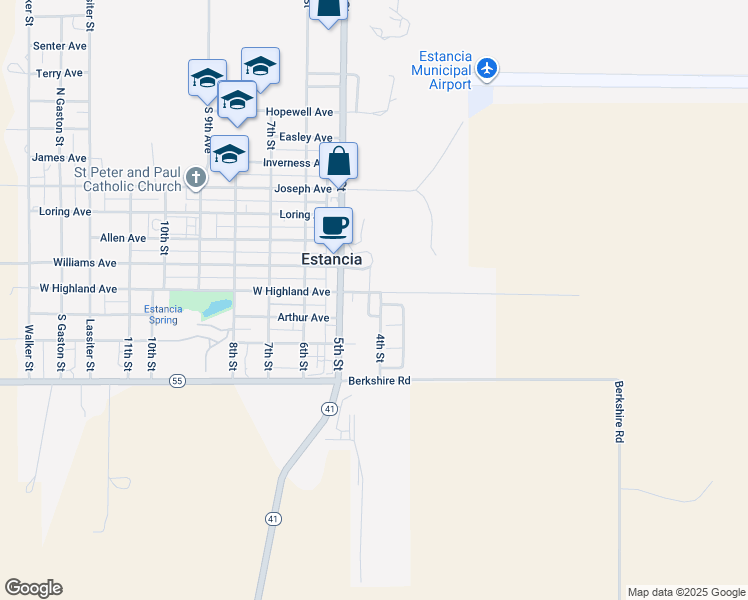 map of restaurants, bars, coffee shops, grocery stores, and more near 505 Scott Lane in Estancia