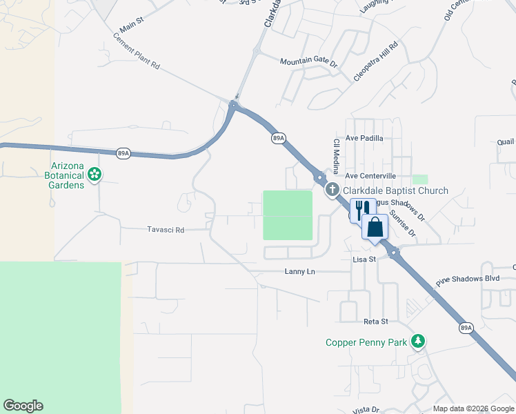 map of restaurants, bars, coffee shops, grocery stores, and more near 1021 Valley View Road in Clarkdale