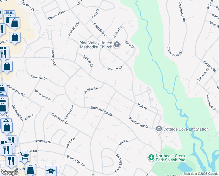 map of restaurants, bars, coffee shops, grocery stores, and more near 906 Huff Drive in Jacksonville